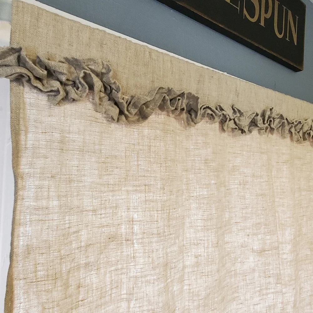 🦜 2/$10 Sunny Family Style Tan Ruffled Flax Curtain.